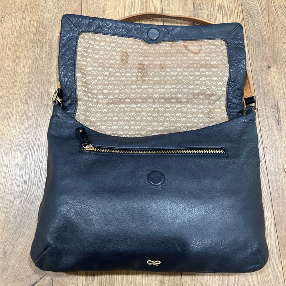 Anya Hindmarch Black Leather Shoulder Bag with Brown Strap and Tassel - Picture 8 of 12
